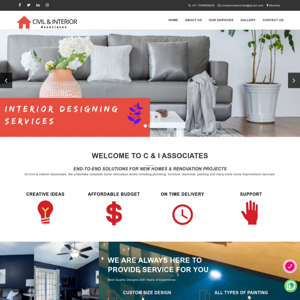 Website Design Company in Mumbai 6 civil and interior ladding page